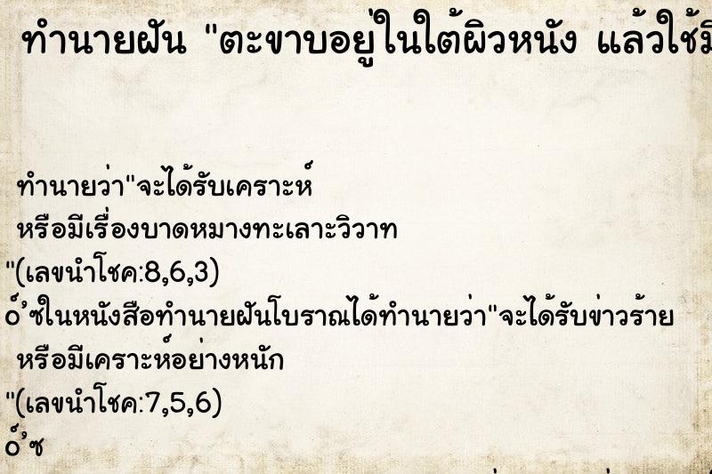 ทำนายฝัน ตะขาบอยู่ในใต้ผิวหนัง แล้วใช้มือดึงออกมา ทำนายฝัน ตะขาบอยู่ในใต้ผิวหนัง แล้วใช้มือดึงออกมา